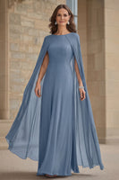 Laden Sie das Bild in den Galerie-Viewer, Marineblaues Meerjungfrauen Chiffon Langes Kleid der Brautmutter mit Umhang