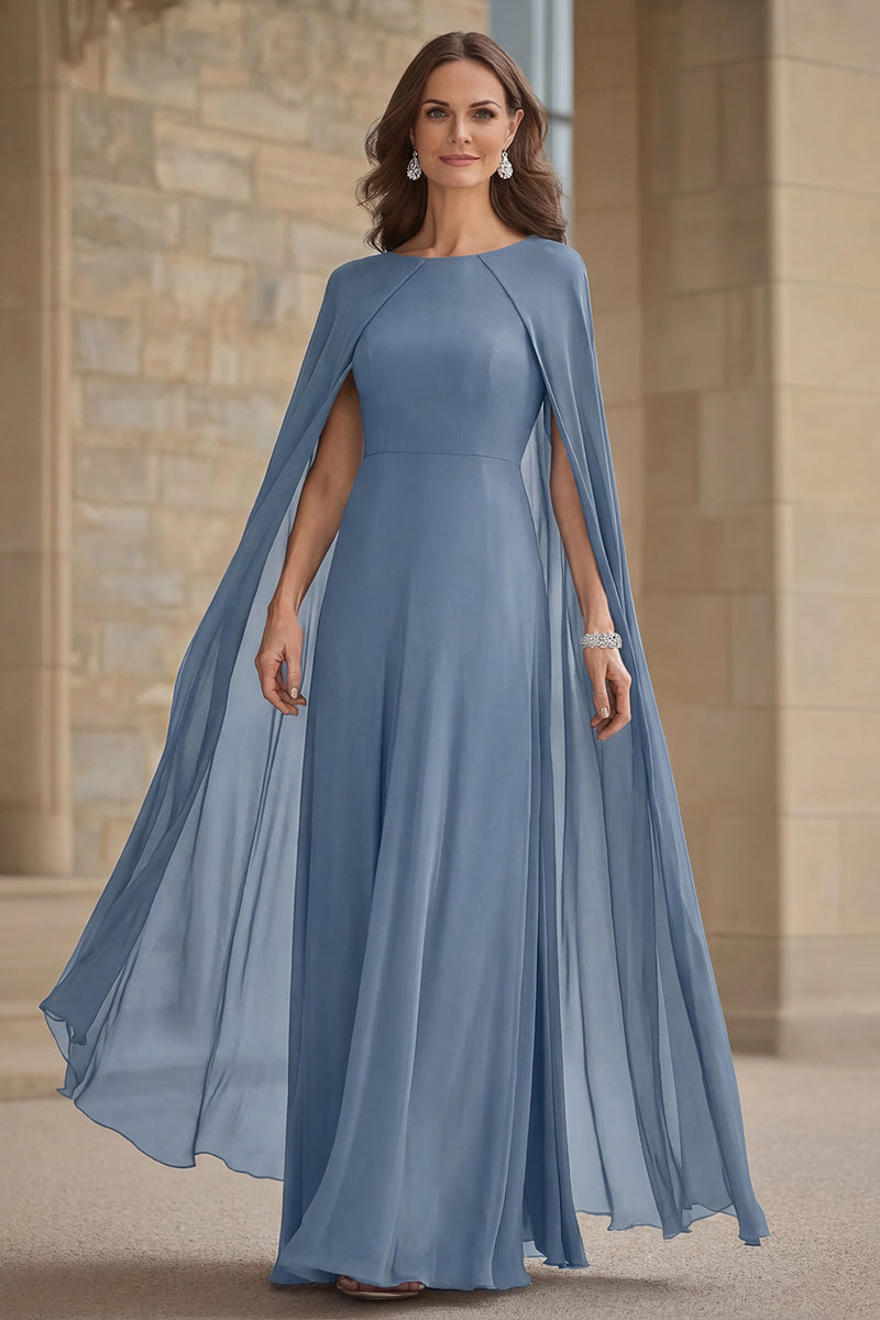 Laden Sie das Bild in den Galerie-Viewer, Marineblaues Meerjungfrauen Chiffon Langes Kleid der Brautmutter mit Umhang
