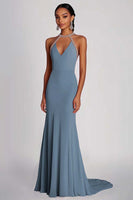 Laden Sie das Bild in den Galerie-Viewer, Etui Rosa Perlenbesetztes Neckholder Langes Ballkleid aus Chiffon