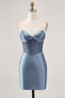 Laden Sie das Bild in den Galerie-Viewer, Glitzerndes Fuchsia Korsett Enges Kurzes Abiballkleid aus Satin