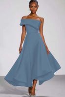 Laden Sie das Bild in den Galerie-Viewer, Eine Schulter Marineblaues Partykleid aus Satin