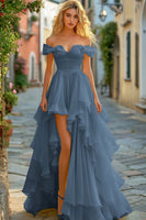 Laden Sie das Bild in den Galerie-Viewer, Gelbes Gerüschtes A-Linie Ballkleid mit Schlitz