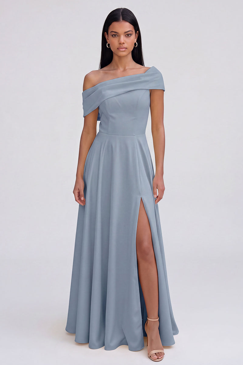 Laden Sie das Bild in den Galerie-Viewer, Gelbes A-Linie Maxikleid mit Einschultern und Schlitz