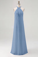 Laden Sie das Bild in den Galerie-Viewer, Weißes Etui Neckholder Chiffon Langes Standesamtkleid