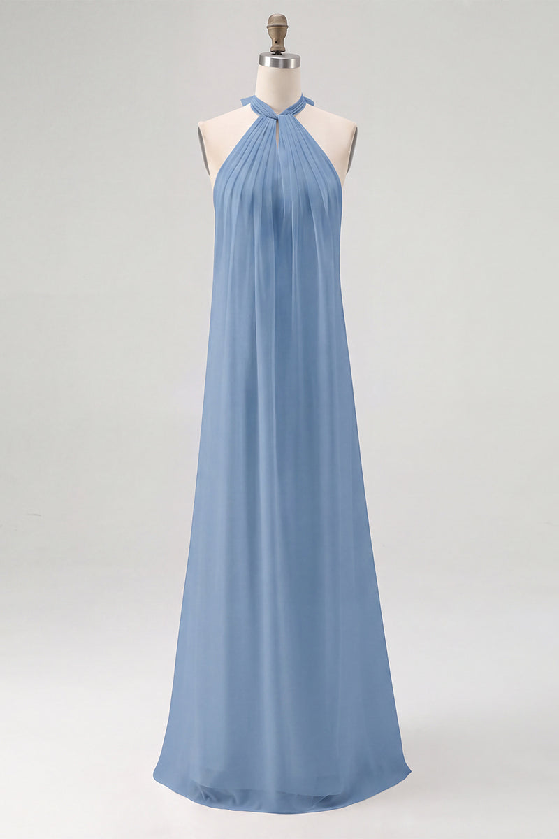 Laden Sie das Bild in den Galerie-Viewer, Weißes Etui Neckholder Chiffon Langes Standesamtkleid