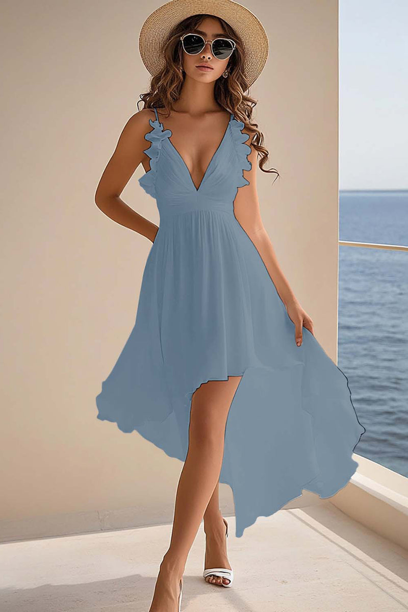 Laden Sie das Bild in den Galerie-Viewer, Ein Chiffon Standesamtkleid mit V-Ausschnitt und Rüschen