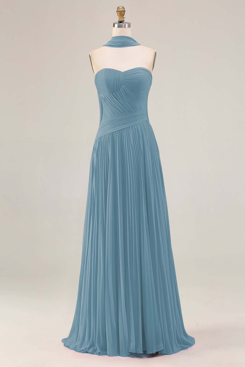 Laden Sie das Bild in den Galerie-Viewer, Fuchsia Herzausschnitt A-Linie Plissiertes Langes ABallkleid mit Schärpe