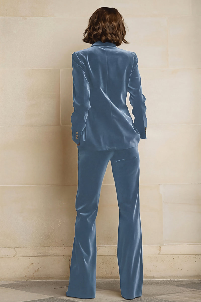 Laden Sie das Bild in den Galerie-Viewer, Samt 2-teilige Einreihige Damenanzüge mit pflaumenfarbenem Spitzrevers