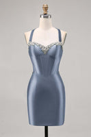 Laden Sie das Bild in den Galerie-Viewer, Korsett Satin Bodycon Dunkelgrünes Cocktailkleid