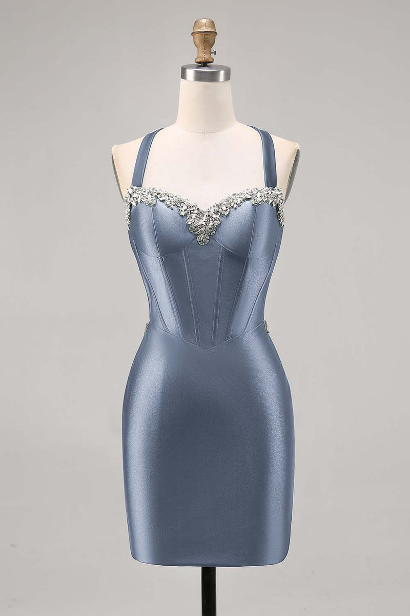 Laden Sie das Bild in den Galerie-Viewer, Korsett Satin Bodycon Dunkelgrünes Cocktailkleid