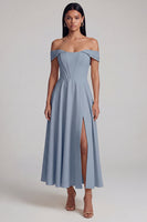 Laden Sie das Bild in den Galerie-Viewer, A-Linien-Off-the-shoulder gelbes Korsett-Maxikleid mit Schlitz
