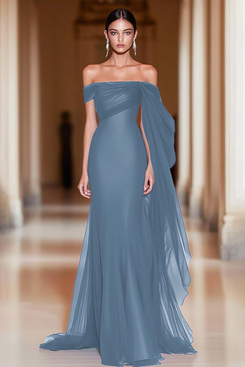 Laden Sie das Bild in den Galerie-Viewer, Schulterfreies Cabernet Meerjungfrau Tüll Langes Militär-Ballkleid