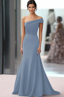 Laden Sie das Bild in den Galerie-Viewer, Eine Schulter Kaffee Etui Rüschen Galakleid