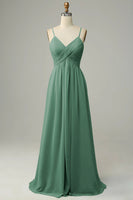 Laden Sie das Bild in den Galerie-Viewer, Zapaka Damen Eucalyptus Brautjungfernkleid Langes Ärmelloses Hochzeitsgast Kleid mit Spaghettiträger