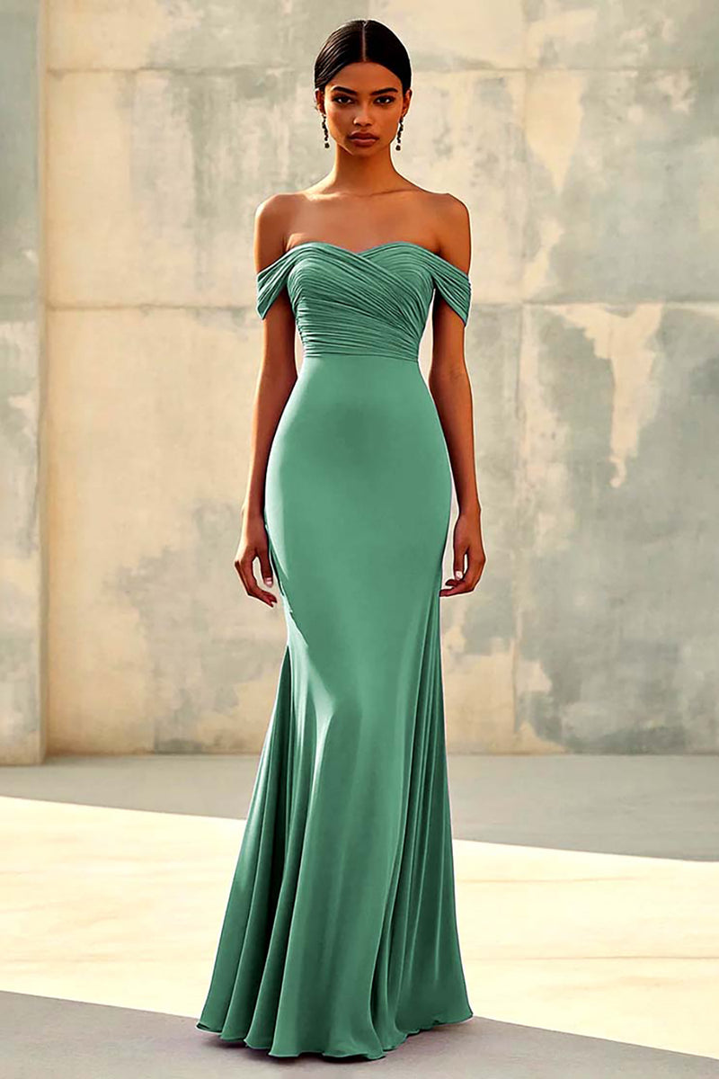 Laden Sie das Bild in den Galerie-Viewer, Meerjungfrau Schulterfreies Lila Chiffon Langes Abendkleid