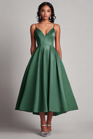 Laden Sie das Bild in den Galerie-Viewer, Rotes Teelänge A-Linie Satin Partykleid