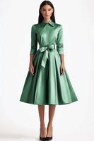 Laden Sie das Bild in den Galerie-Viewer, Blaues A-Linie Mittellanges Partykleid mit langen Ärmeln und Knopfverschlüssen