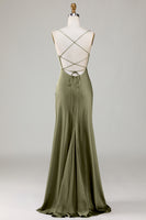 Laden Sie das Bild in den Galerie-Viewer, Meerjungfrau-Linie Wasserfall Langes Brautjungfernkleid mit Schnürung und Schlitz Burgunderrotes