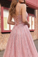 Laden Sie das Bild in den Galerie-Viewer, Glitzerndes Rouge-Spaghetti-Träger Meerjungfrauen-Abschlussballkleid mit Umhang