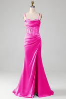 Laden Sie das Bild in den Galerie-Viewer, Salbeigrünes Spaghettiträger Satin Plissee Meerjungfrau Korsett Ballkleid