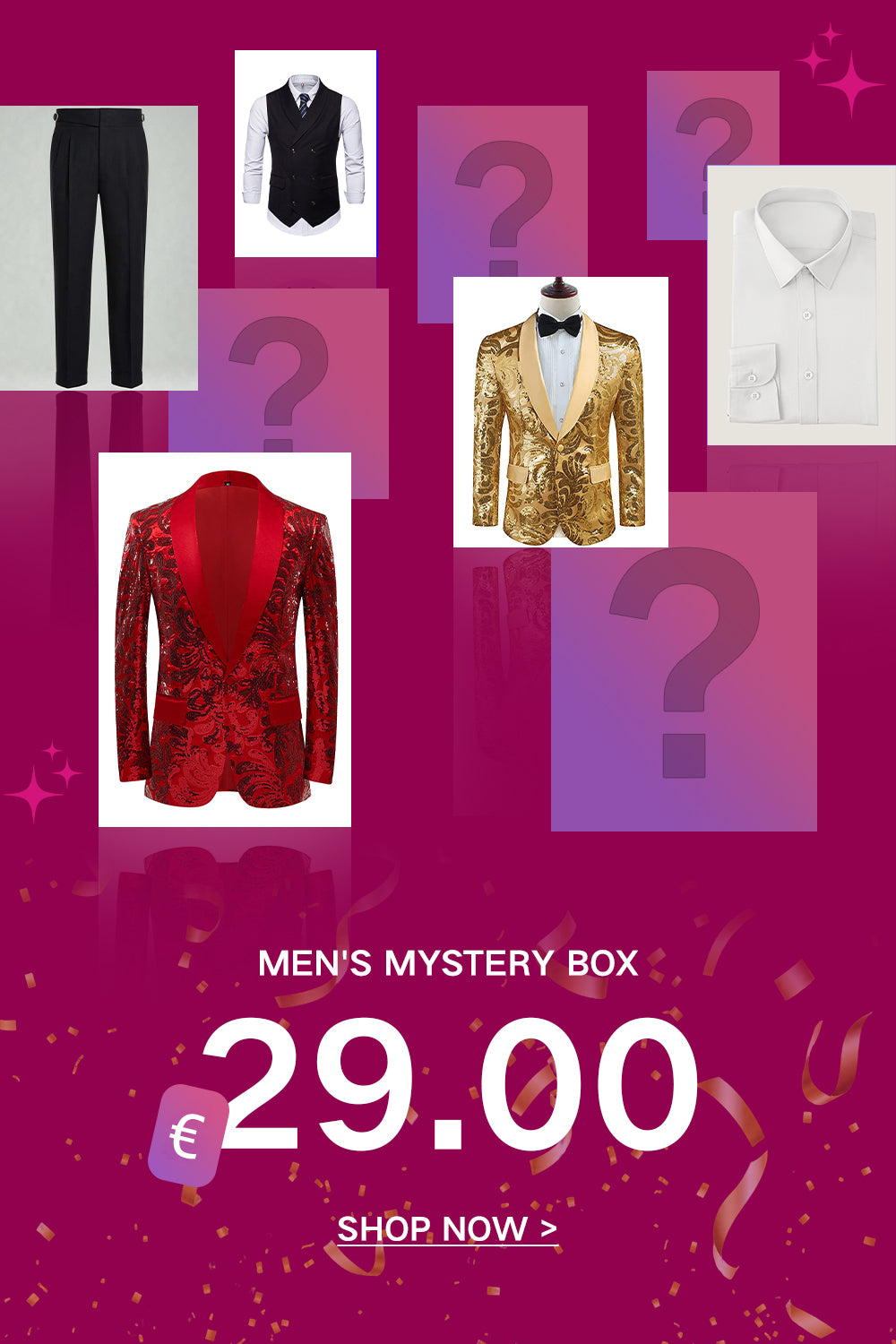 Herrenbekleidung Mystery Box – 1 zufälliger Artikel (Sakko / Weste / Hose / Hemd) --- 29 €