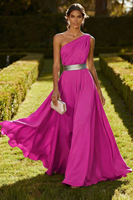 Laden Sie das Bild in den Galerie-Viewer, Eine Schulter Olive A-Linie Chiffon Maxi-Kleid