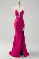 Laden Sie das Bild in den Galerie-Viewer, Glitzerndes Grünes Meerjungfrauen Korsett Langes Ballkleid mit Schlitz