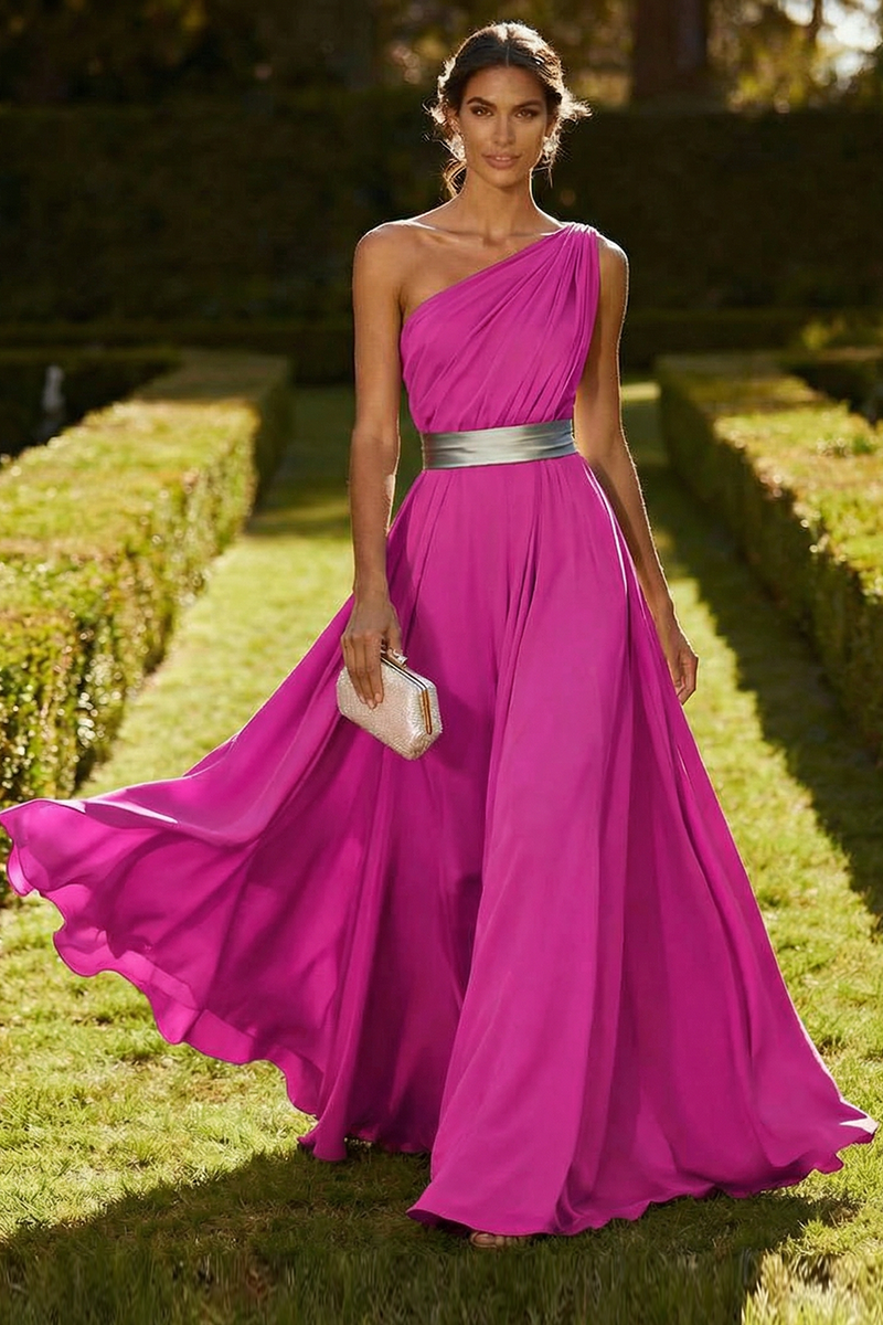 Laden Sie das Bild in den Galerie-Viewer, Eine Schulter Olive A-Linie Chiffon Maxi-Kleid