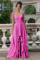 Laden Sie das Bild in den Galerie-Viewer, A-Linie V-Ausschnitt Spaghettiträger Chiffon Brautjungfernkleid mit Rüschen Matcha