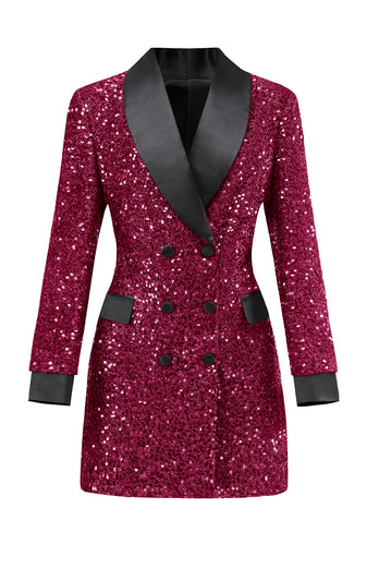 Glitzernder burgunderroter Bodycon Maxi Damenblazer