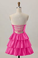 Laden Sie das Bild in den Galerie-Viewer, Orange A-Linie Trägerloses Gestuftes Abiballkleid mit Perlenstickerei