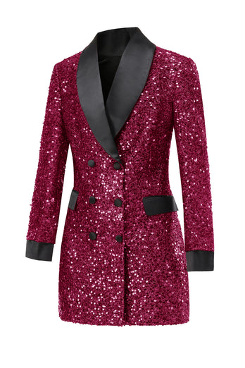 Glitzernder burgunderroter Bodycon Maxi Damenblazer