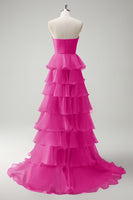 Laden Sie das Bild in den Galerie-Viewer, Orange Herzausschnitt Prinzessin Gestuftes Langes Ballkleid mit Schlitz