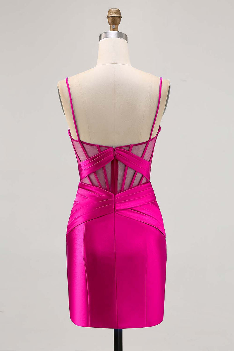 Laden Sie das Bild in den Galerie-Viewer, Königsblaues Durchsichtiges Korsett Plissee Cocktailkleid mit Schlitz