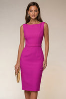 Laden Sie das Bild in den Galerie-Viewer, Elfenbeinfarbener Bodycon Bateau-Ausschnitt Midi-Arbeitskleid mit ärmellosem Kleid