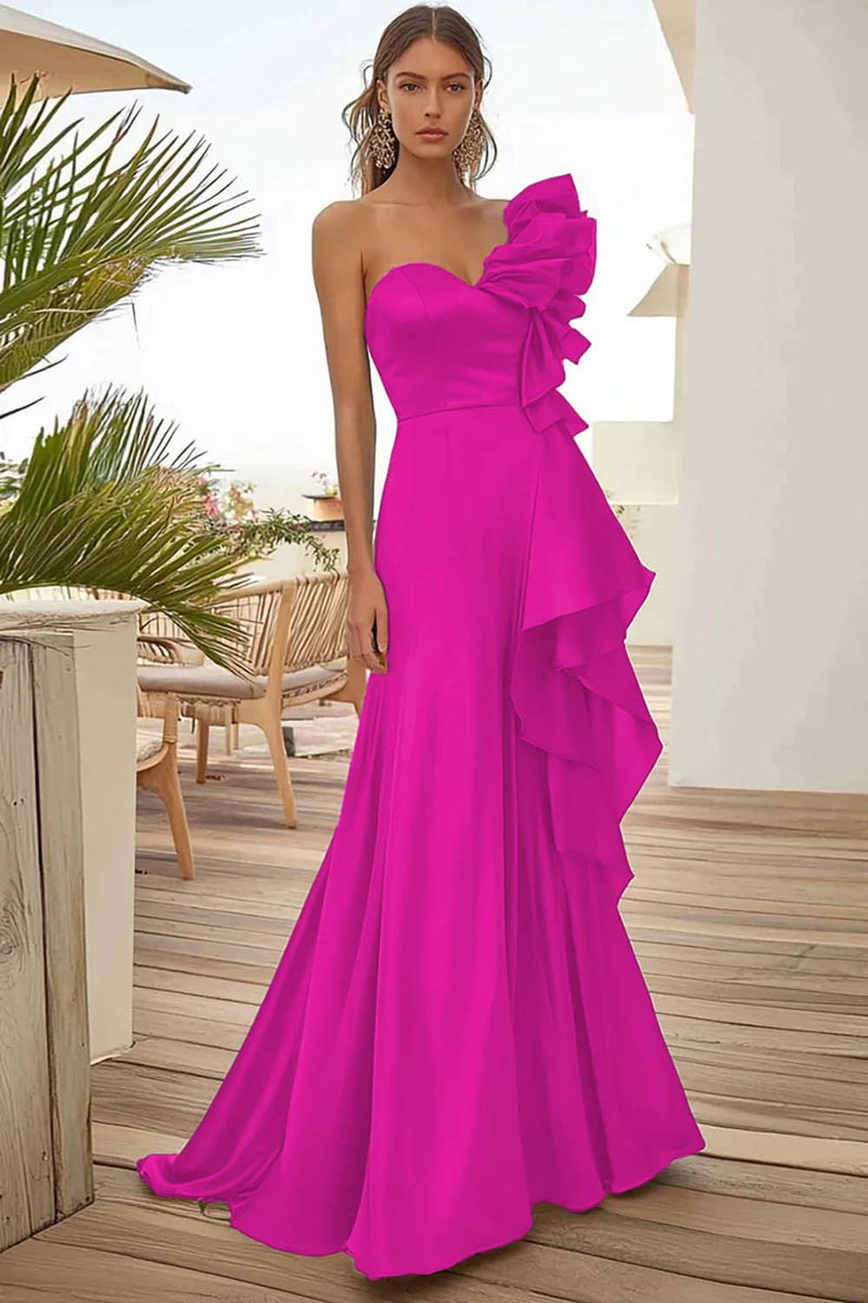 Laden Sie das Bild in den Galerie-Viewer, Schwarzes Einschultriges Ballkleid mit Rüschen