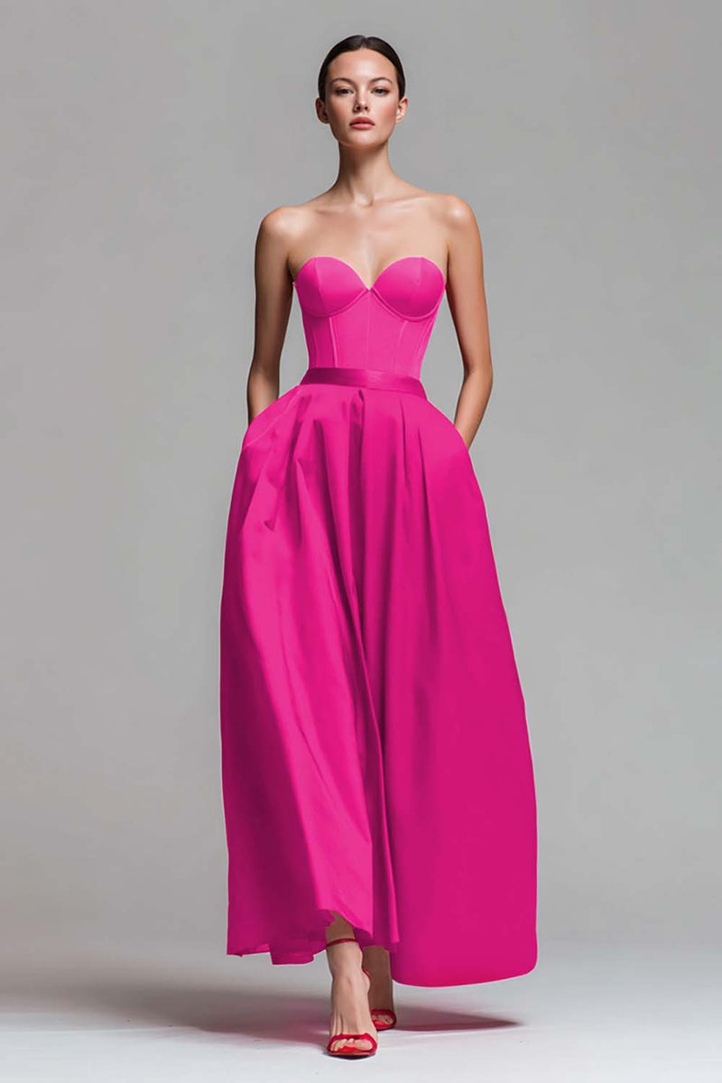 Laden Sie das Bild in den Galerie-Viewer, A-Linie Trägerloses Rotes und Fuchsia Korsett Abendkleid