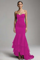 Laden Sie das Bild in den Galerie-Viewer, Schwarzes Meerjungfrau Herzausschnitt Sweep Train Maxi Ballkleid mit Rüschen