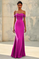 Laden Sie das Bild in den Galerie-Viewer, Meerjungfrau Schulterfreies Lila Chiffon Langes Abendkleid