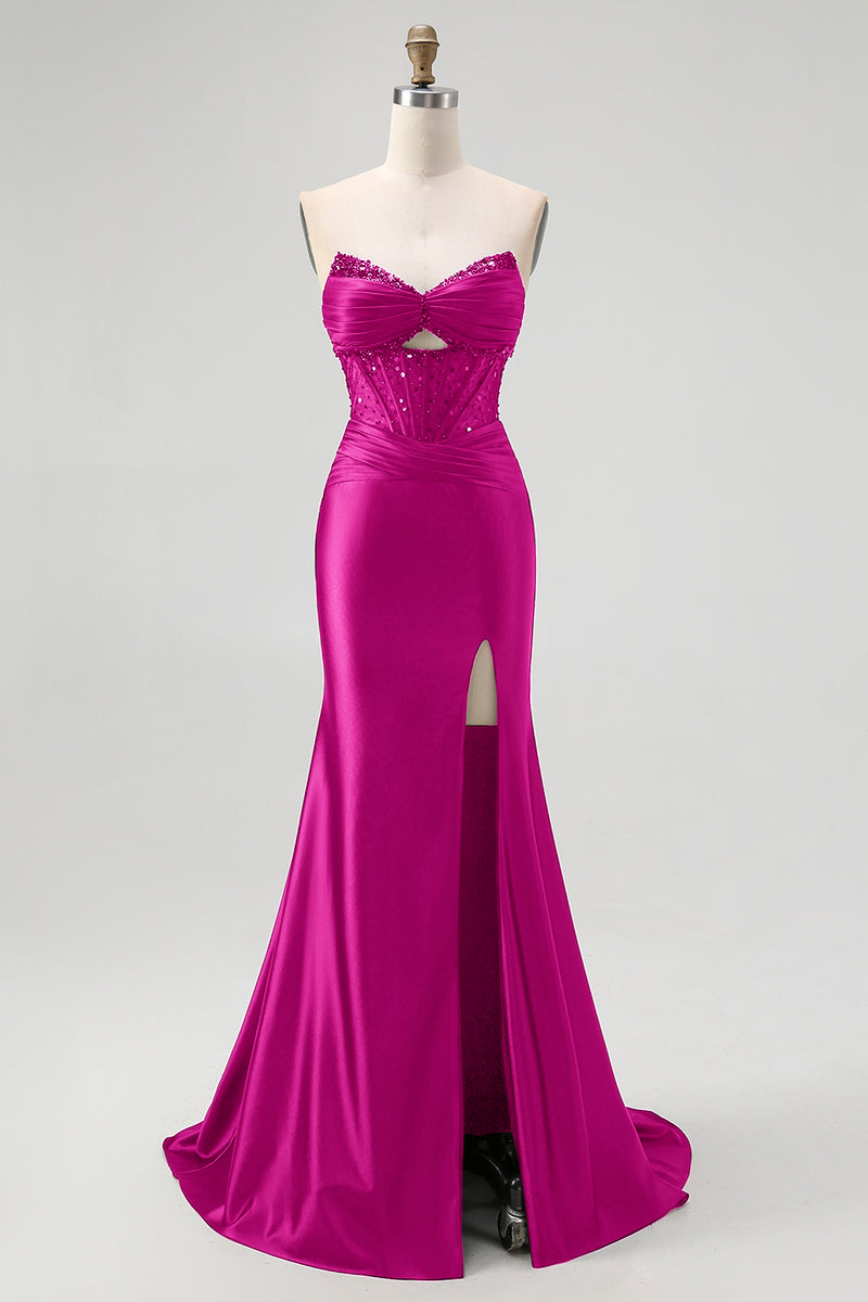 Laden Sie das Bild in den Galerie-Viewer, Trägerloses Pailletten Schwarzes Korsett Meerjungfrau Ballkleid