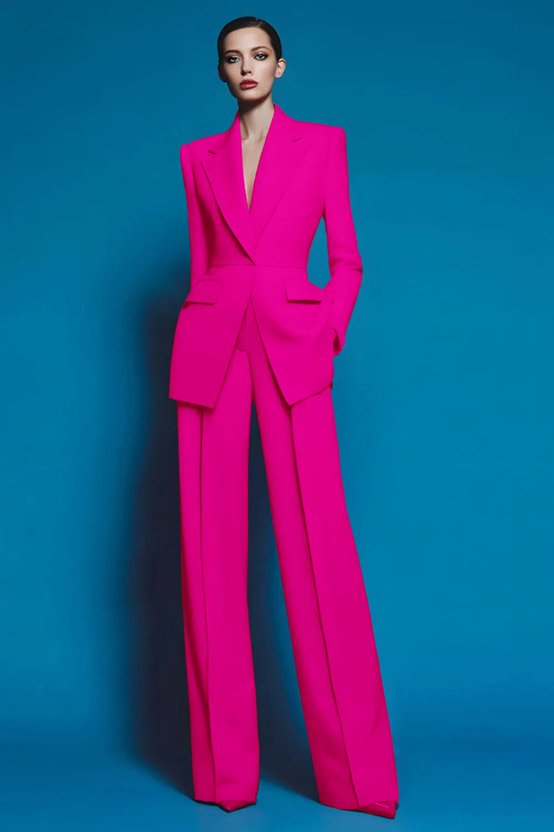 Laden Sie das Bild in den Galerie-Viewer, Rote 2-teilige Damen Ballanzüge mit gekerbtem Revers und Taschen