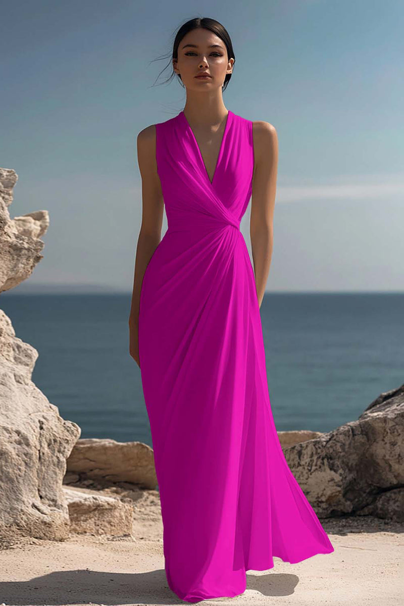 Laden Sie das Bild in den Galerie-Viewer, Weißes Langes Standesamtkleid mit V-Ausschnitt und Rüschen