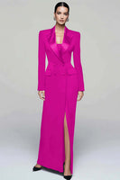 Laden Sie das Bild in den Galerie-Viewer, Schwarzes Zweireihiges Damen Blazerkleid mit Schlitz mit Spitzrevers