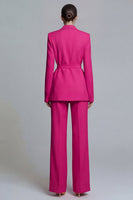Laden Sie das Bild in den Galerie-Viewer, Fuchsia gekerbte zweiteilige Einknopf-Damenarbeitsanzüge mit Gürtel