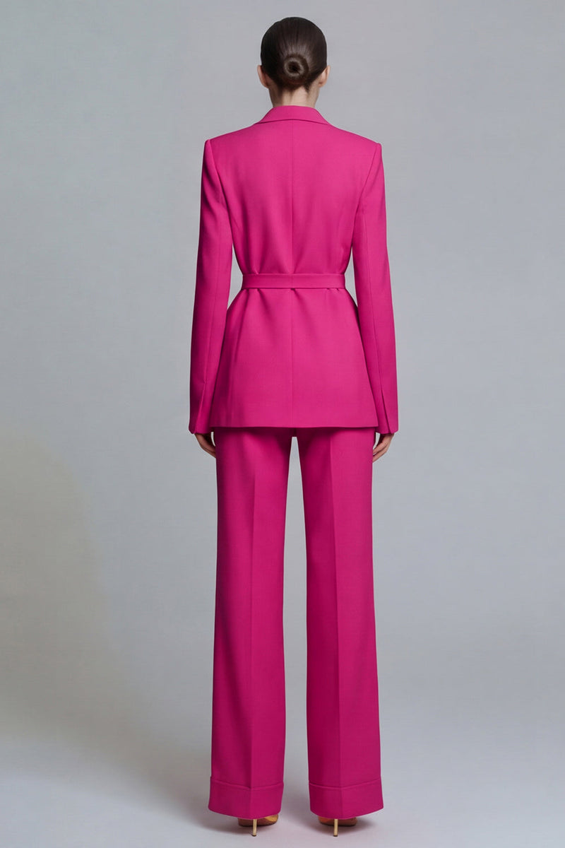 Laden Sie das Bild in den Galerie-Viewer, Fuchsia gekerbte zweiteilige Einknopf-Damenarbeitsanzüge mit Gürtel
