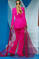 Laden Sie das Bild in den Galerie-Viewer, Rote 2-teilige Damen Ballanzüge mit gekerbtem Revers und Taschen