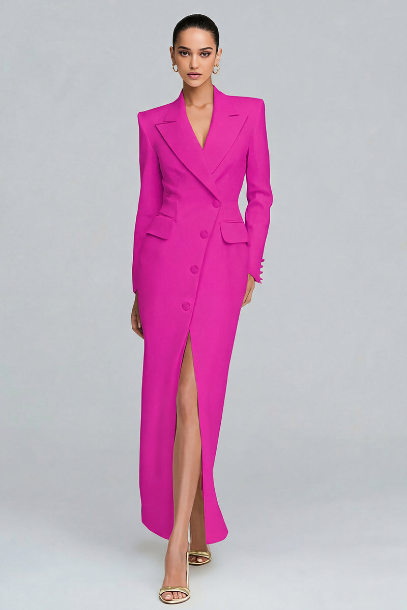 Laden Sie das Bild in den Galerie-Viewer, Elfenbein Revers Scheide Langarm Blazer Kleid mit Schlitz