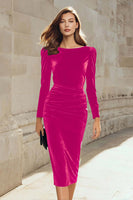 Laden Sie das Bild in den Galerie-Viewer, Dunkelgrünes Etui Samt Langärmeliges Midi-Arbeitskleid