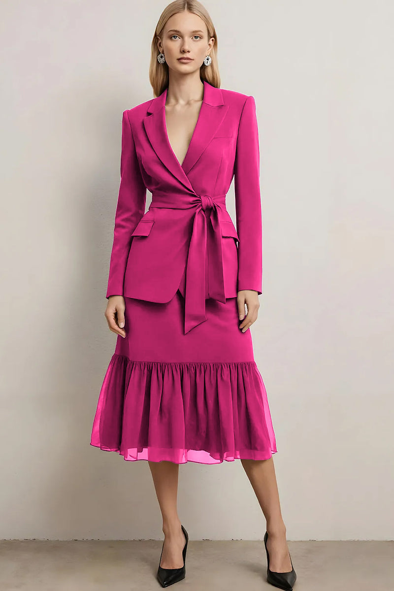 Laden Sie das Bild in den Galerie-Viewer, Dunkelviolette 2-teilige Bleistift Midi Business Anzüge mit Spitzenrevers