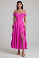 Laden Sie das Bild in den Galerie-Viewer, A-Linien-Off-the-shoulder gelbes Korsett-Maxikleid mit Schlitz